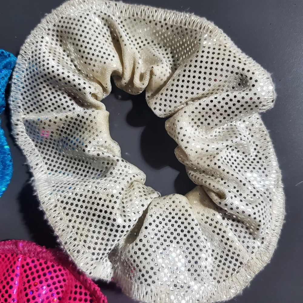 Gymnastics 3 Piece Sparkle Scrunchie Set Pink Blue‎ White Girls